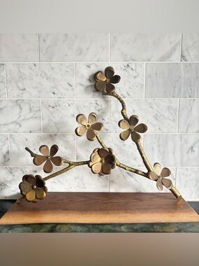 Vintage Mid Century Brass Flowers on Branch Wall Hanging Decor